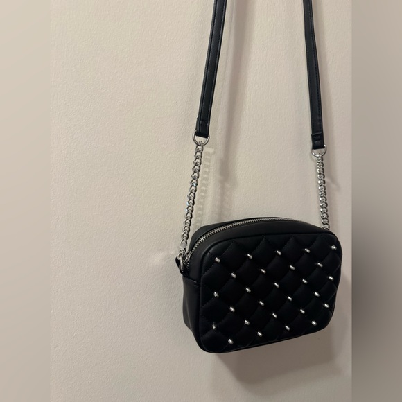 Rebecca Minkoff Crossbody Quilted Handbag/Purse Black Leather Silver Studs/chain - Picture 6 of 7